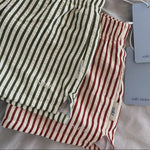 Boys swim shorts in red stripe  and olive stripe