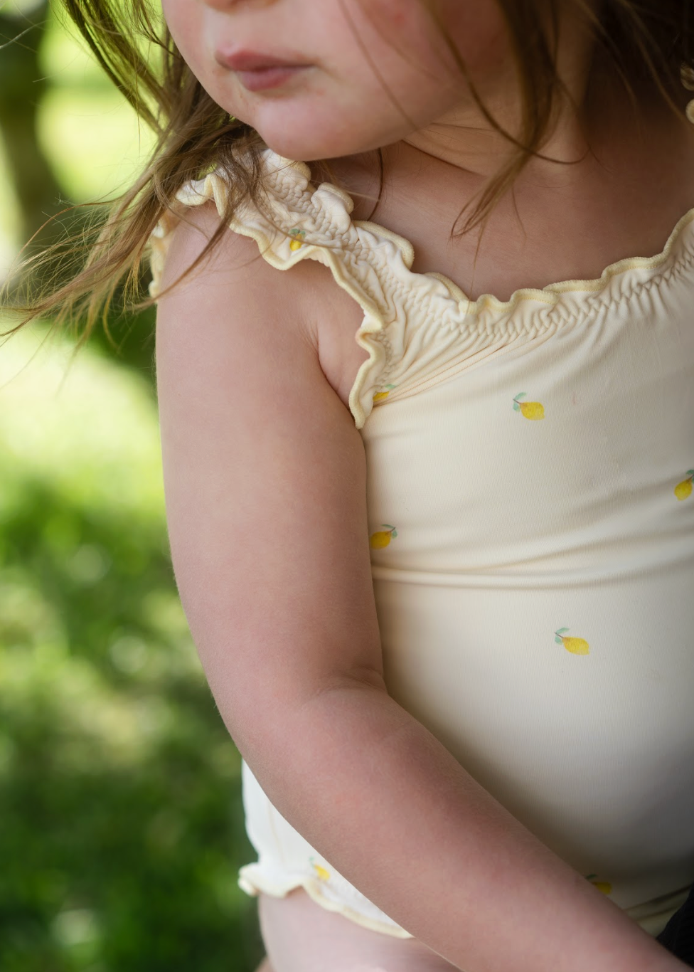 Girls one piece swimsuit hand-painted watercolour lemon pattern UP50+ cream and yellow