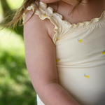 Girls one piece swimsuit hand-painted watercolour lemon pattern UP50+ cream and yellow