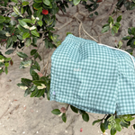 Boys swim shorts green gingham check UPF50+ soft lined