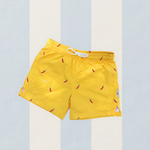Boys swim shorts hand-painted chillis yellow red UPF50+ soft lined