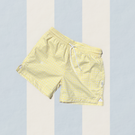 Boys swim shorts gingham check yellow UPF50+ lined soft 