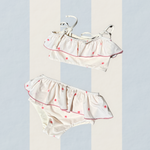 Girls bikini swimsuit hand-painted watercolour flower pattern UP50+ frilly pink and white