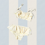 Girls bikini swimsuit hand-painted watercolour lemon pattern UP50+ frilly yellow and cream