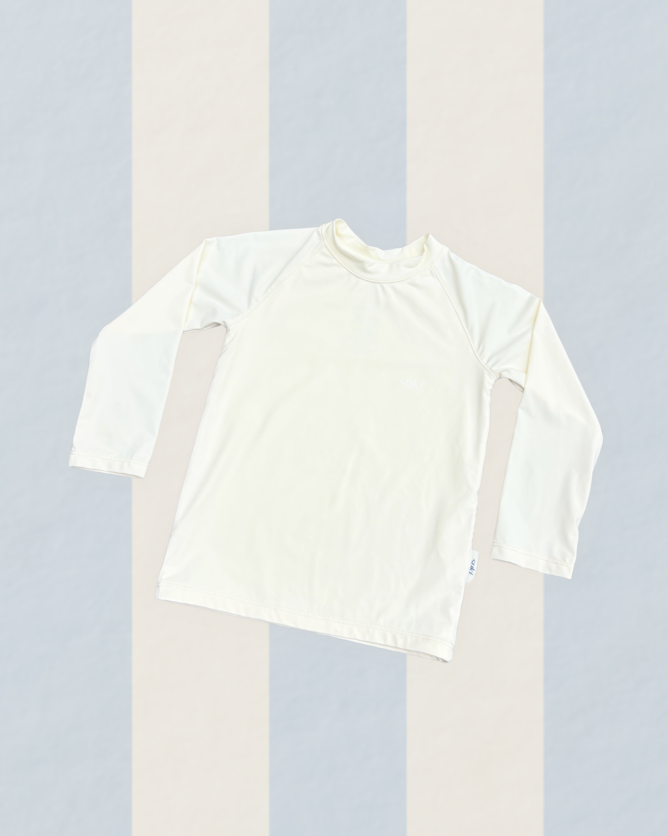 Unisex boys girls rash top swimsuit cream soft, lined, long-sleeve