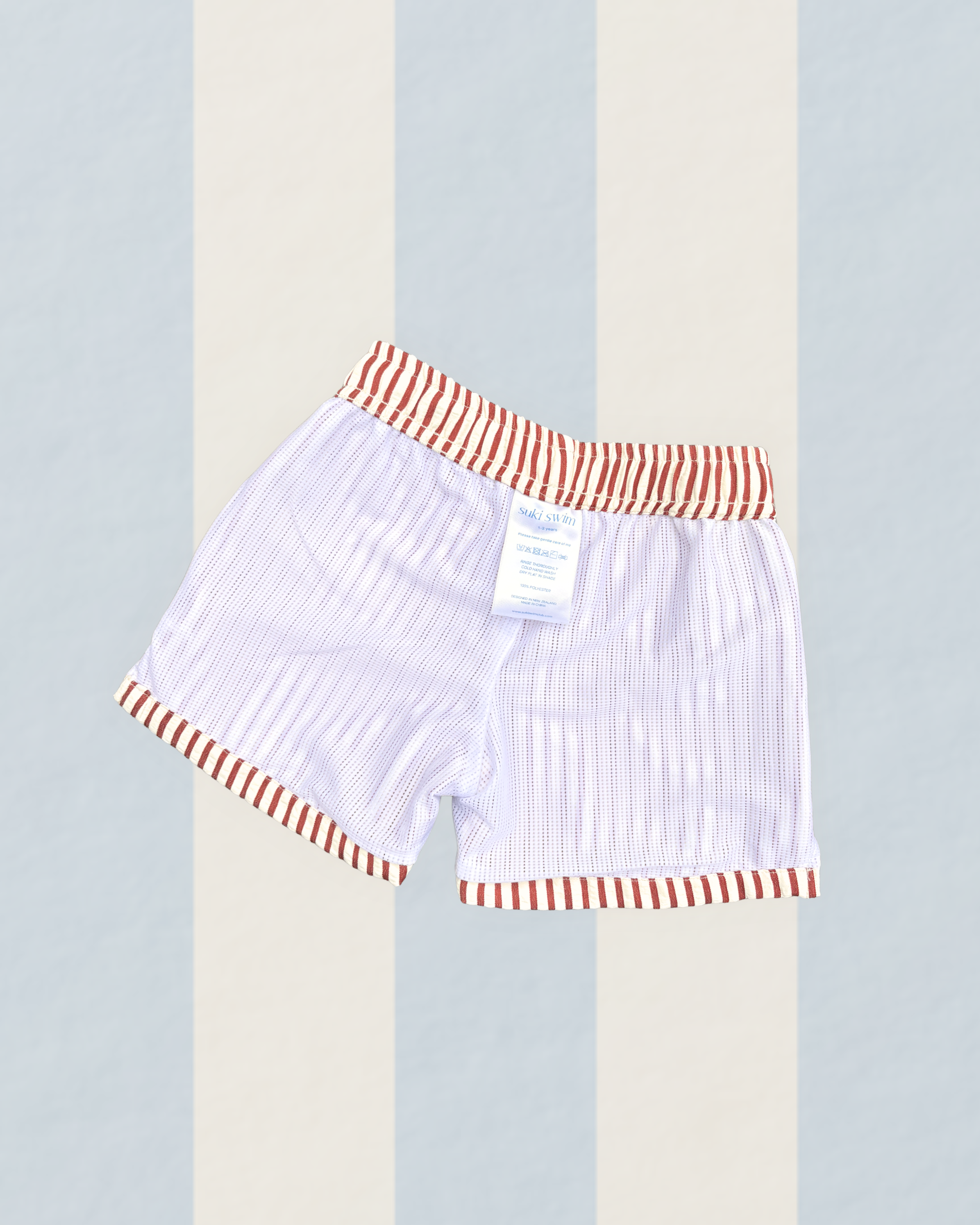 Boys swim shorts lining
 in red stripe  