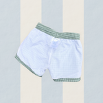 Boys swim shorts green gingham check UPF50+ soft lined
