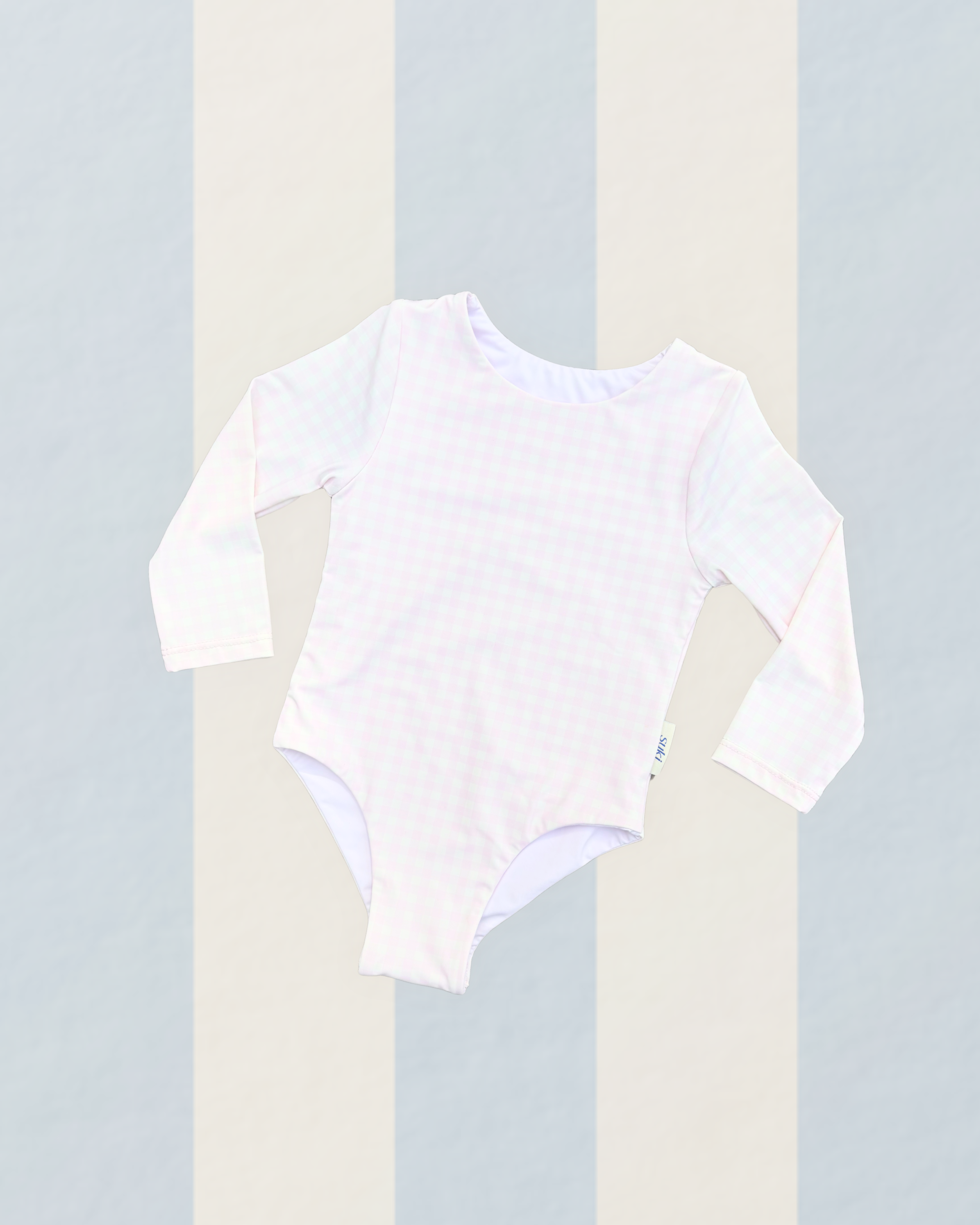 Girls one piece swimsuit in pink gingham with heart 