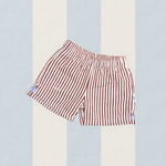 Boys swim shorts in red stripe  