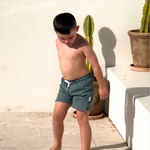 Boys swim shorts green gingham check UPF50+ soft lined